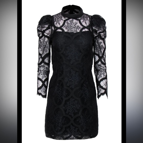 Sandro - Black Floral Lace & Embroidered Puff Sleeve Sheath Dress Size 40 - Picture 1 of 7